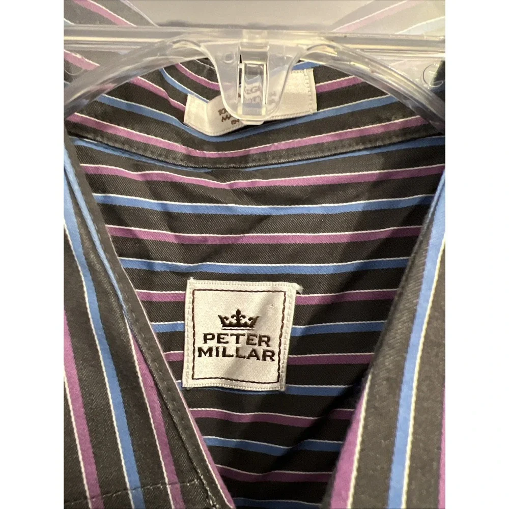 Peter Millar Shirt Men's Sz L Multi-Color Stripe Cotton Button Front Long Sleeve